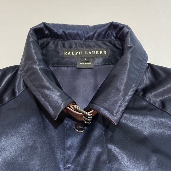Ralph Lauren Midnight Blue Satin Jacket with Brown Leather Trim Sz Small - Picture 4 of 16